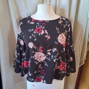 justify black floral blouse with bell sleves Large